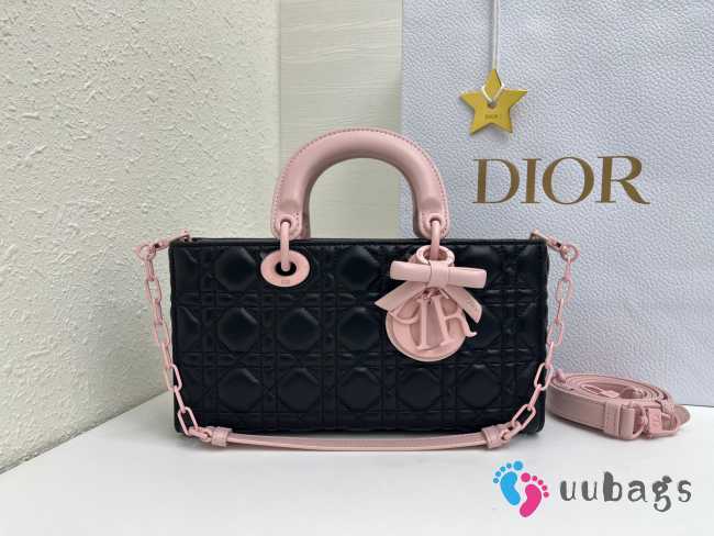 Uubags Lady D-Joy Medium Bag Black & Exhale Pink Cannage Lambskin 26x13.5x5cm - 1