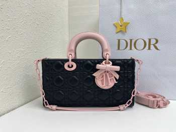 Uubags Lady D-Joy Medium Bag Black & Exhale Pink Cannage Lambskin 26x13.5x5cm