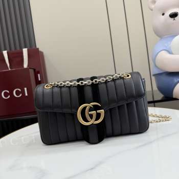 Uubags Gucci Jetset GG Marmont medium shoulder bag black suede trim 26x15x7cm