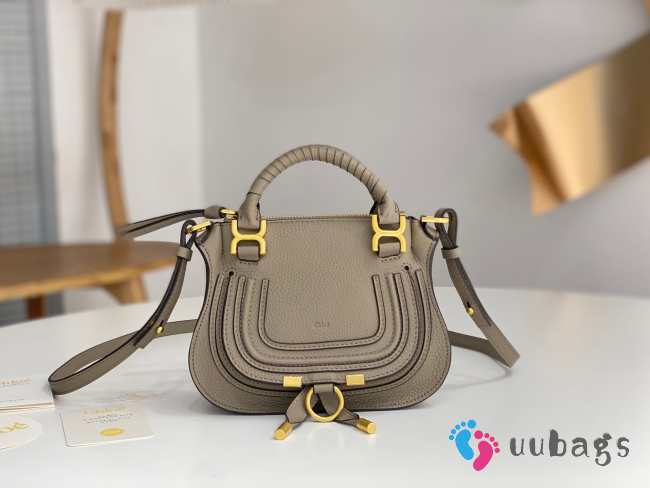 Uubags Chloe mini Marcie bag in light grey grained leather 21x16x8cm - 1