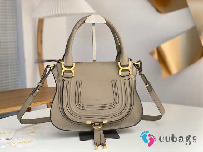 Uubags Chloe small Marcie bag in light gray grained leather 30x23x10cm - 1