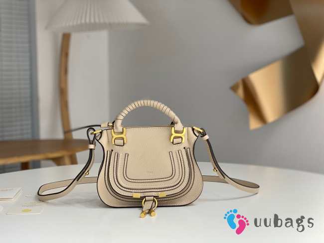 Uubags Chloe mini Marcie bag in beige grained leather 21x16x8cm - 1