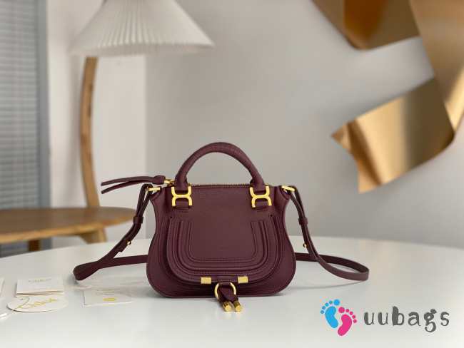 Uubags Chloe mini Marcie bag in crafty brown grained leather 21x16x8cm - 1