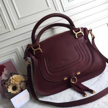 Uubags Chloe large Marcie bag in burgundy grained leather 36x12x28cm