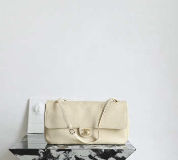 New arrivals 2026 Chanel Maxi flap bag grained calfskin & gold-tone metal in light beige 19.5x32x10cm