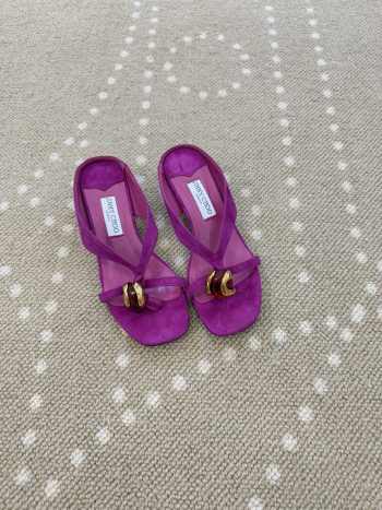 Uubags Jimmy Choo Emeri Stone 35 Violet Orchid Suede Sandals 3.5cm