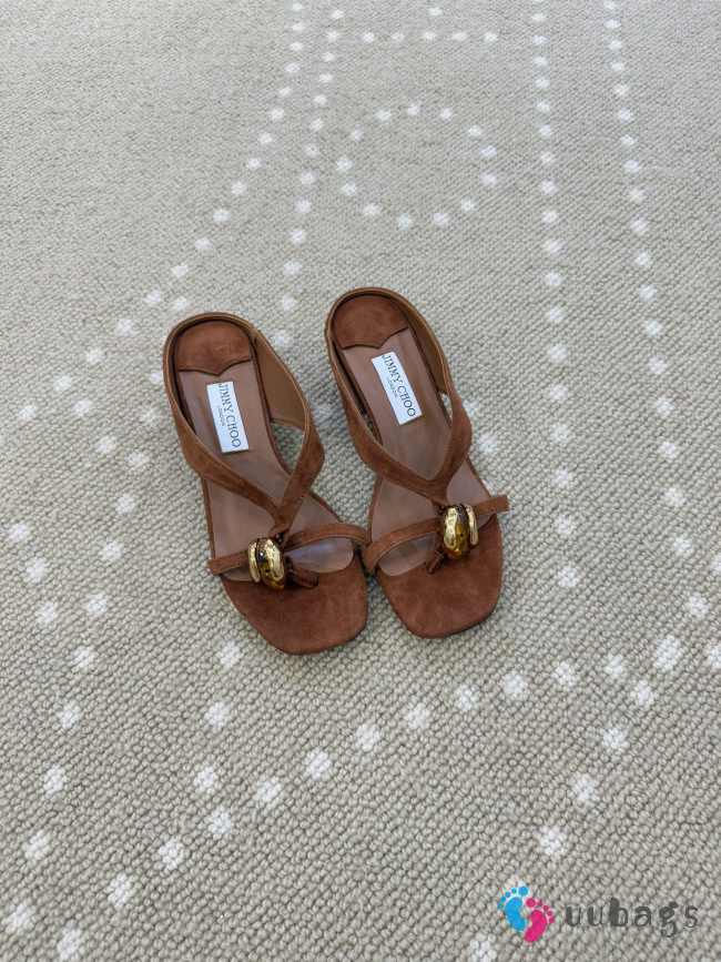 Uubags Jimmy Choo Emeri Stone 35 Dark Amber Suede Sandals 3.5cm - 1