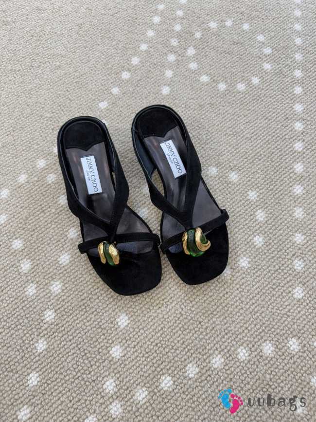 Uubags Jimmy Choo Emeri Stone 35 Black Suede Sandals 3.5cm - 1