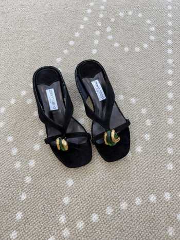 Uubags Jimmy Choo Emeri Stone 35 Black Suede Sandals 3.5cm