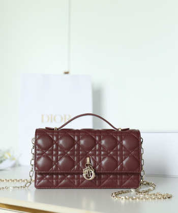 Uubags My Dior Mini Bag Dahlia Red Cannage Lambskin 21x11.5x4.5cm