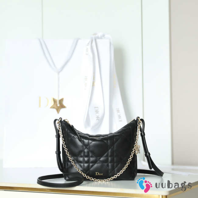 Uubags Dior Diorling Mini Bag Black Macrocannage Lambskin 18x16.5x6cm - 1