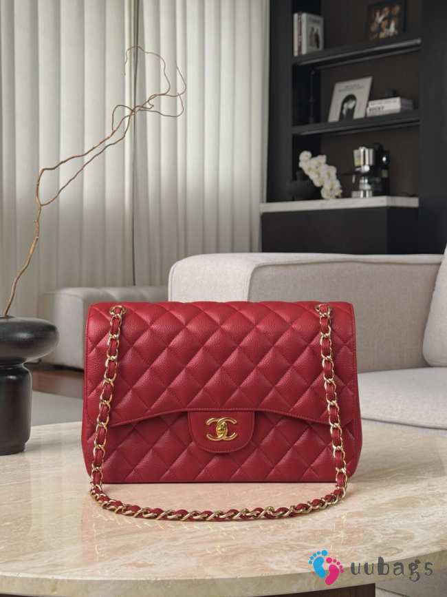 Uubags Chanel Classic Flap Bag Caviar Jumbo In Red 19.5x30x10cm - 1