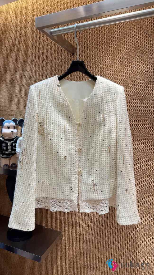 Uubags Chanel White Tweed Lace Trim Jacket - 1