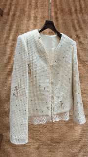 Uubags Chanel White Tweed Lace Trim Jacket - 6
