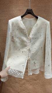 Uubags Chanel White Tweed Lace Trim Jacket - 5