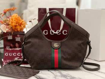 Uubags Gucci Giglio small tote bag in dark brown GG canvas 25x20x15cm