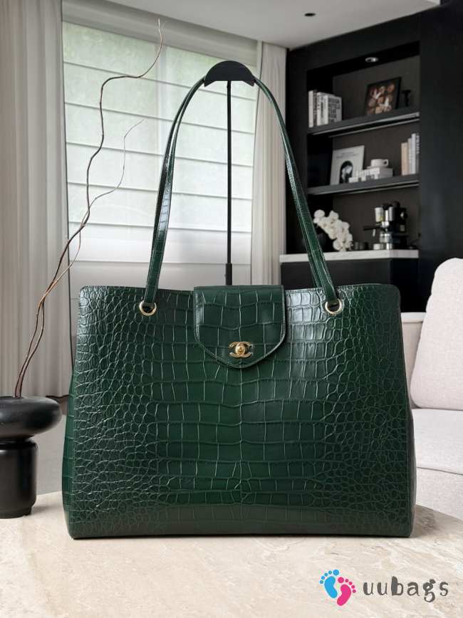 Uubags Chanel Large Tote Bag Crocodile Embossed Calfskin & Gold-Tone Metal In Dark Green 36x46x20cm - 1