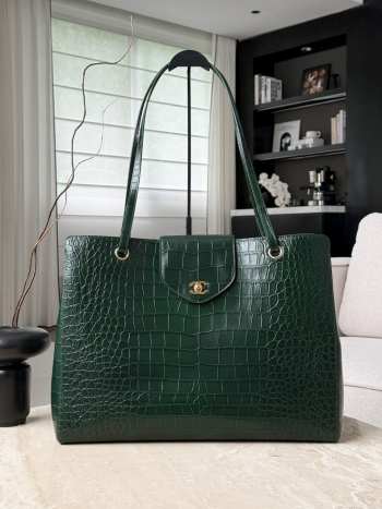 Uubags Chanel Large Tote Bag Crocodile Embossed Calfskin & Gold-Tone Metal In Dark Green 36x46x20cm