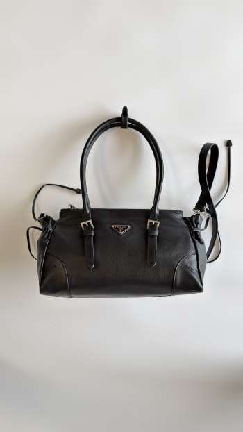 Uubags Prada Karin medium antiqued leather tote bag in black 32x17.5x10.5cm