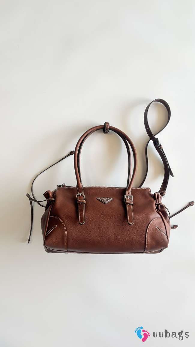 Uubags Prada Karin medium antiqued leather tote bag in chestnut brown 32x17.5x10.5cm - 1
