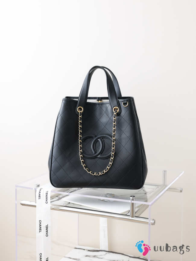 Uubags Chanel Mini Shopping Bag Calfskin & Gold-Tone Metal In Black 20.5x21x15cm - 1