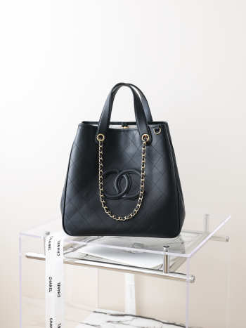 Uubags Chanel Mini Shopping Bag Calfskin & Gold-Tone Metal In Black 20.5x21x15cm