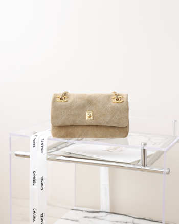New Arrivals 2026 Chanel small flap bag in soft goatskin and gold-plated metal dark beige 12x22x8cm