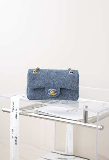 Uubags Chanel 26B blue denim mini flap bag 13x20x6cm