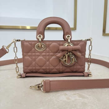 Uubags Dior Mini Lady D-Joy Bag Cannage Lambskin In Brown 19x10.5x5.5cm