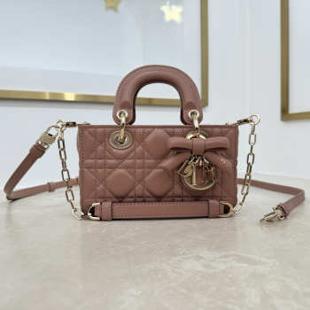 Uubags Dior Micro Lady D-Joy Bag Cannage Lambskin In Brown 16x9x5cm