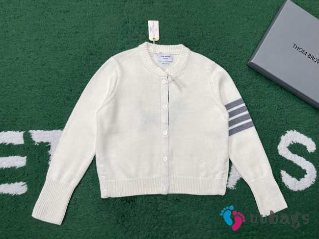 Uubags Thom Browne Wool Hector 4-Bar Cardigan In White - 1