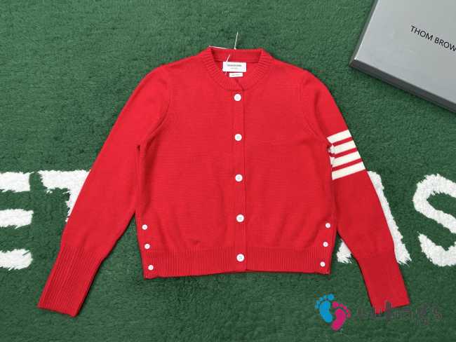 Uubags Thom Browne Wool Hector 4-Bar Cardigan In Red - 1