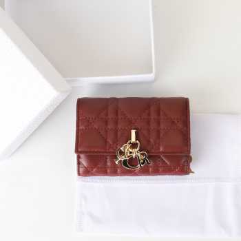 Uubags My Dior Glycine Wallet Cherry Red Cannage Lambskin 11x7.5x3cm