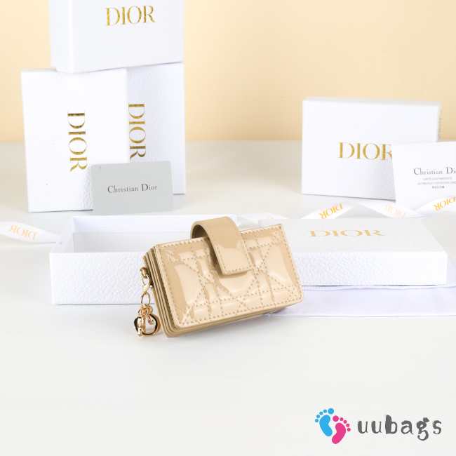 Uubags Lady Dior Jasmine Card Holder Powder Beige Patent Cannage Calfskin 10.5x6x2.5cm  - 1