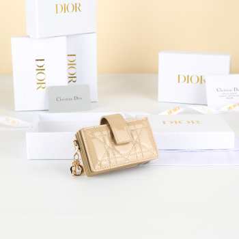 Uubags Lady Dior Jasmine Card Holder Powder Beige Patent Cannage Calfskin 10.5x6x2.5cm 