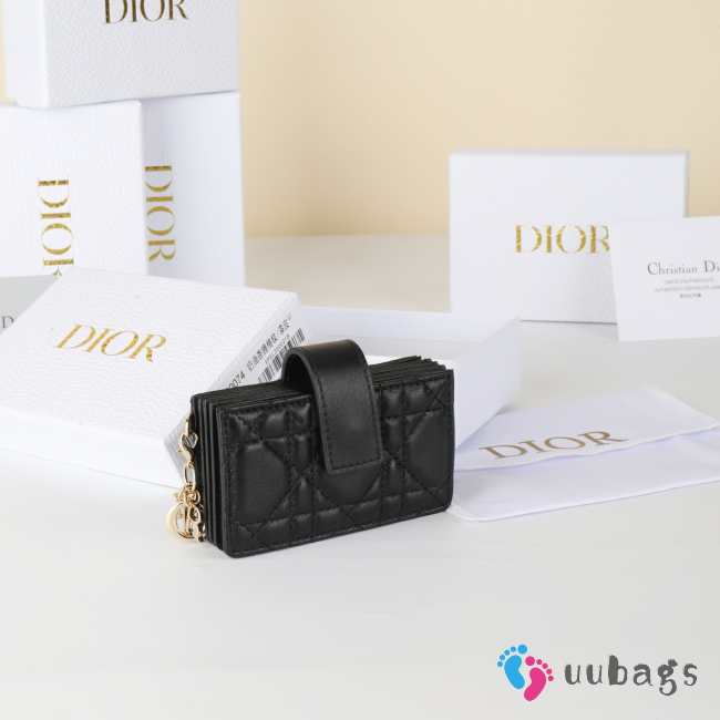 Uubags Lady Dior Jasmine Card Holder Black Cannage Lambskin 10.5x6x2.5cm - 1