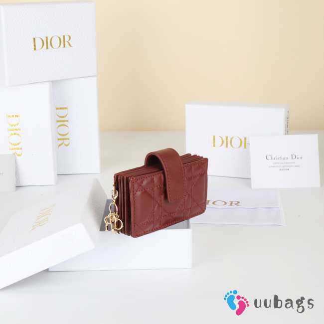 Uubags Lady Dior Jasmine Card Holder Red Cannage Lambskin 10.5x6x2.5cm - 1