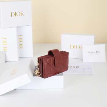 Uubags Lady Dior Jasmine Card Holder Red Cannage Lambskin 10.5x6x2.5cm