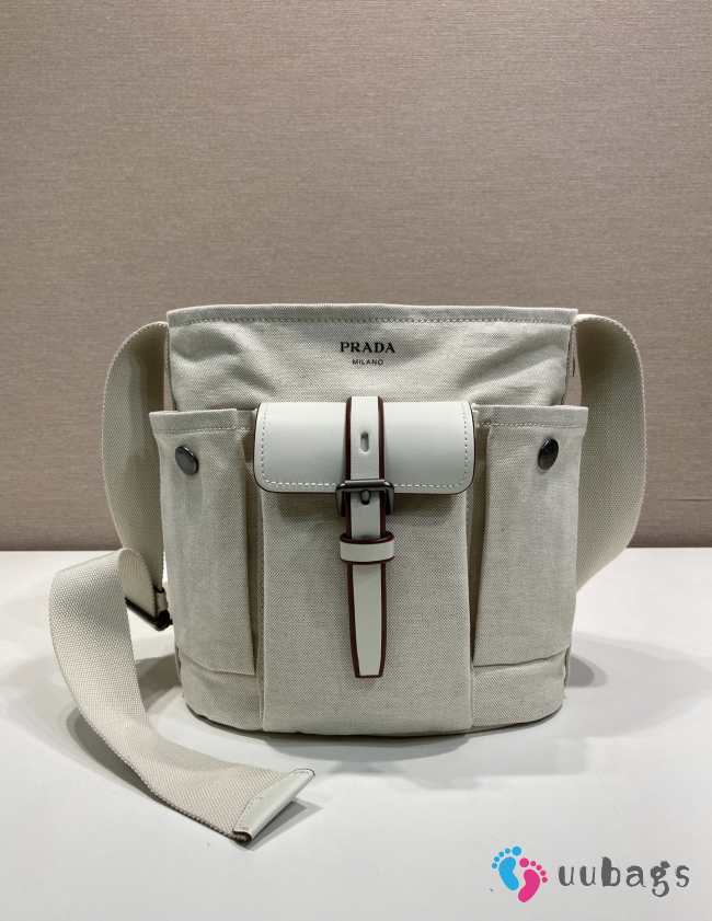 Uubags Prada Route mini canvas and leather bucket bag in natural 23x24.5x15cm - 1
