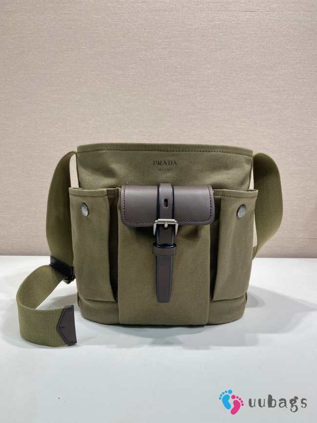 Uubags Prada Route mini canvas and leather bucket bag in khaki green 23x24.5x15cm - 1