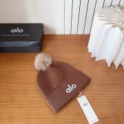 Uubags Alo Brown Ribbed Knit Beanie with Faux Fur Pom-Pom - 1
