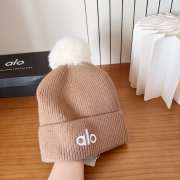 Uubags Alo Beige Ribbed Knit Beanie with Faux Fur Pom-Pom - 4