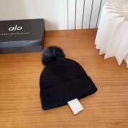 Uubags Alo Black Ribbed Knit Beanie with Faux Fur Pom-Pom - 3
