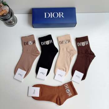 Uubags Dior Teddy Bear Logo Ribbed Cotton Ankle Socks Set