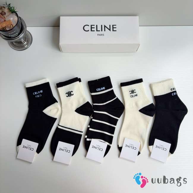 Uubags Celine Jacquard Striped Cotton Socks Set - 1