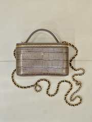 Uubags Chanel 2026 crocodile embossed vanity case in dark khaki with chain 17cm - 6