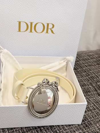 Uubags Dior Médaillon Belt White Smooth Calfskin Light Gold-tone Metal 25mm