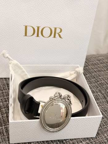 Uubags Dior Médaillon Belt Black Smooth Calfskin Silver-tone Metal 25mm