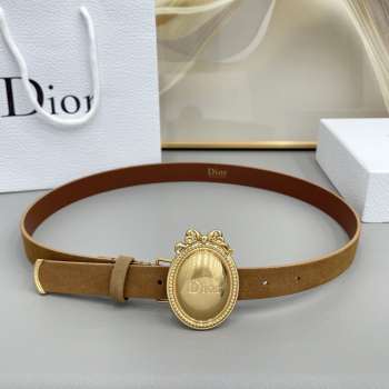 Uubags Dior Médaillon Belt Marron Bobby Brown Suede Calfskin With Gold Buckle 2.5cm