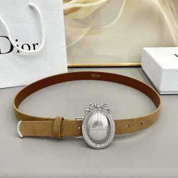 Uubags Dior Médaillon Belt Marron Bobby Brown Suede Calfskin With Silver Buckle 2.5cm